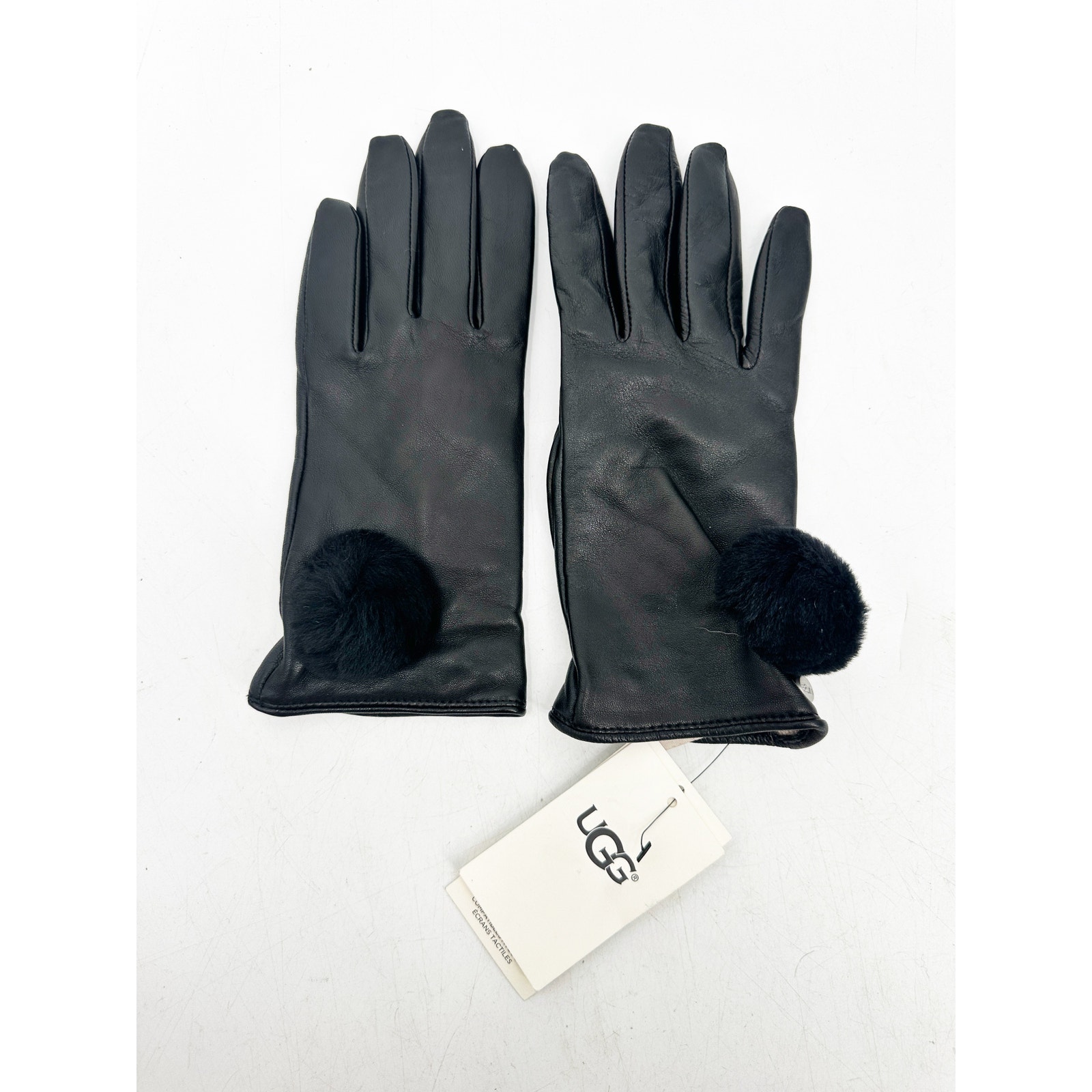 Ugg Women's Leather Pom Glove In Black Size Medium New